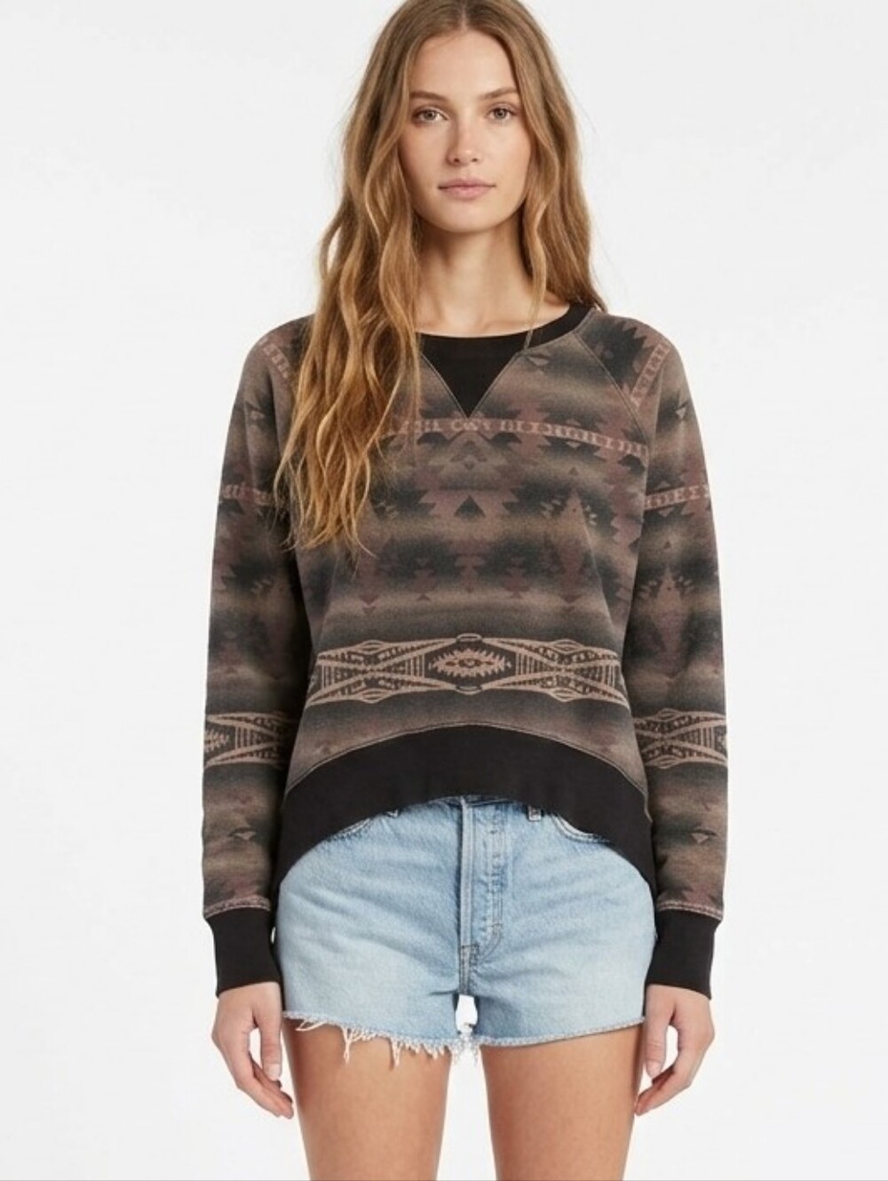 Vintage Denim Supply Ralph Lauren Aztec Print Pullover Sweater In Olive Brown
